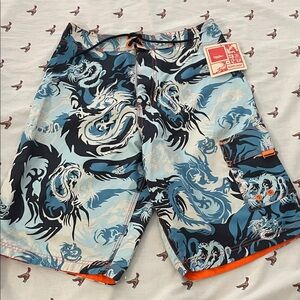 Mossimo Blue and orange Dragon Print Board Shorts Boys XL